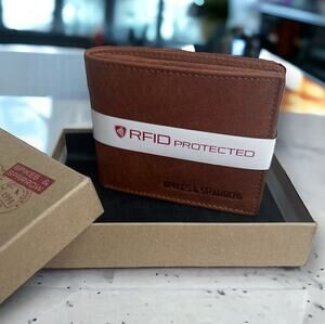 Spikes & Sparrow Thomas Brandy Brown Leather RFID Billfold Wallet 12 Card Slots
